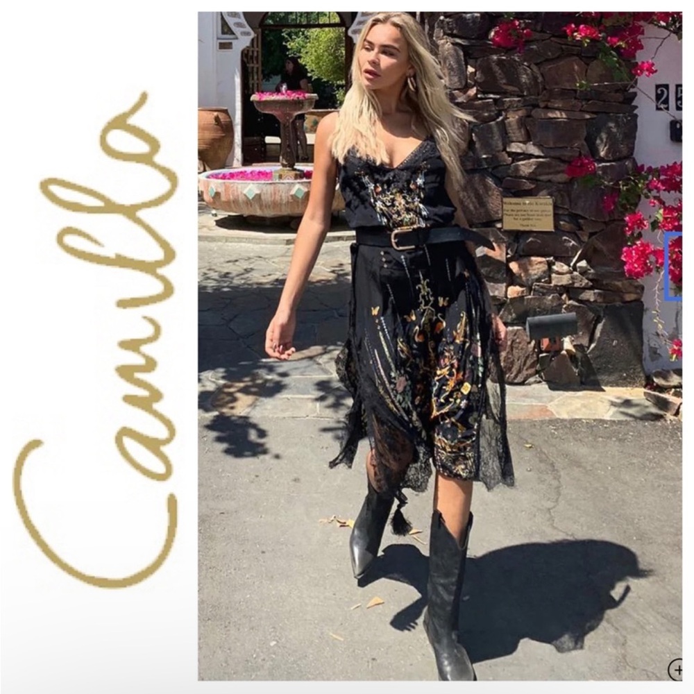 Camilla Embellished Silk Slip Rebelle Rebelle Midi Lace Beaded Maxi Dress Small